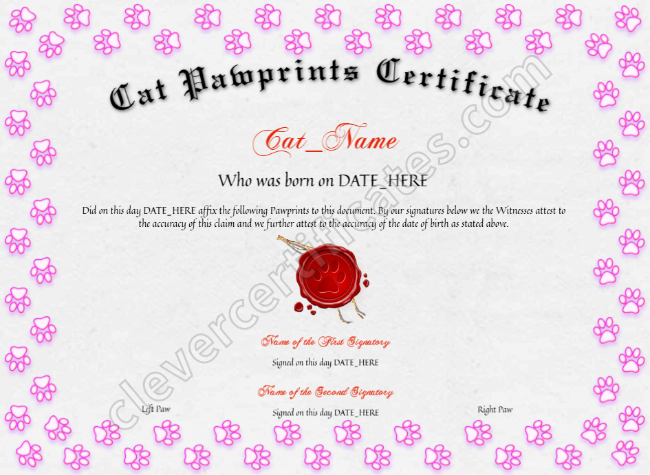 Cat Pawprints Certificate