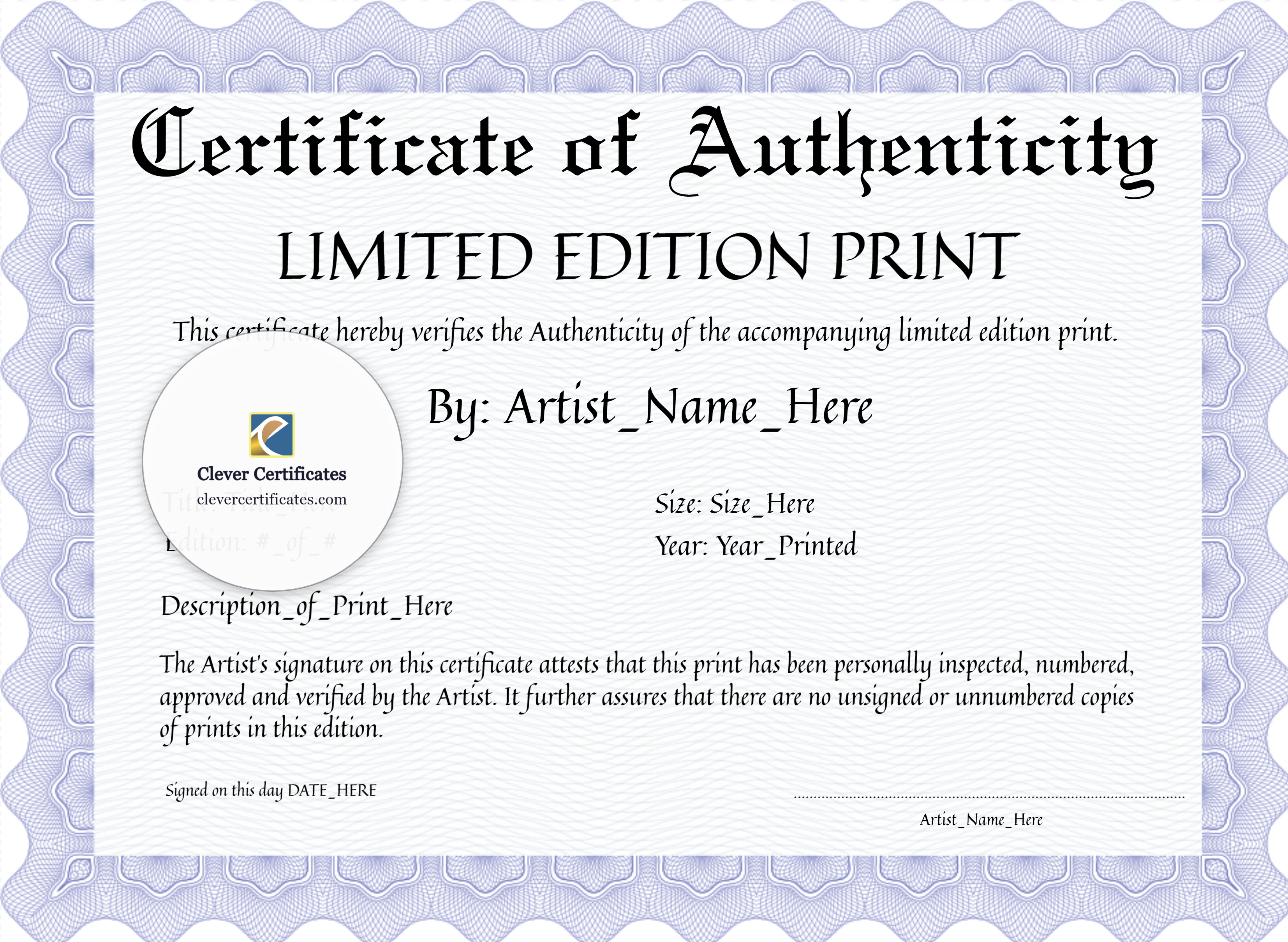 Certificate preview