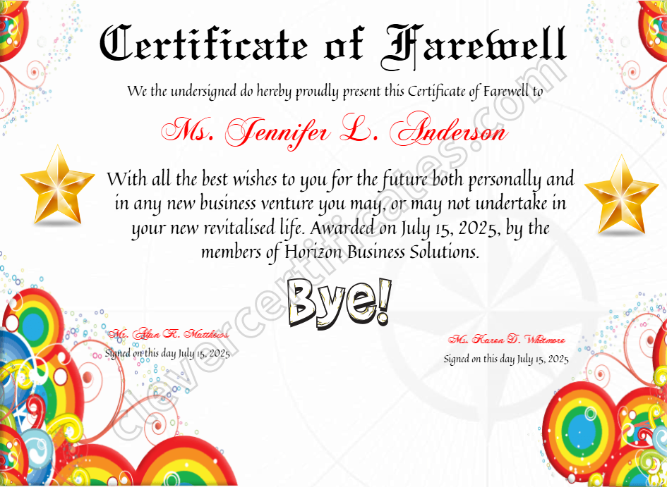 Certificate Of Farewell