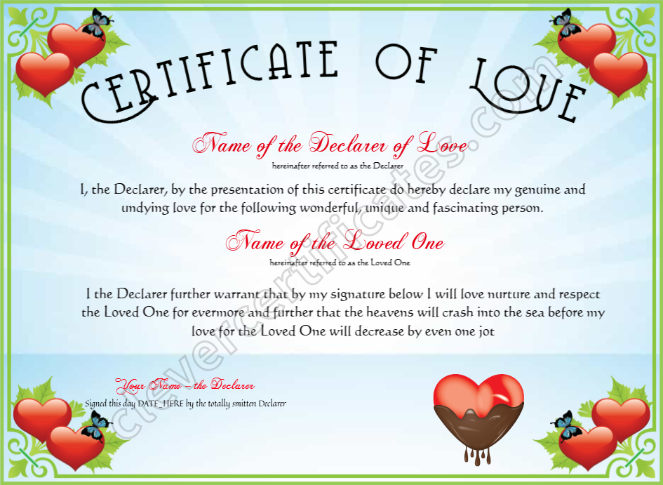 Certificate Of Love