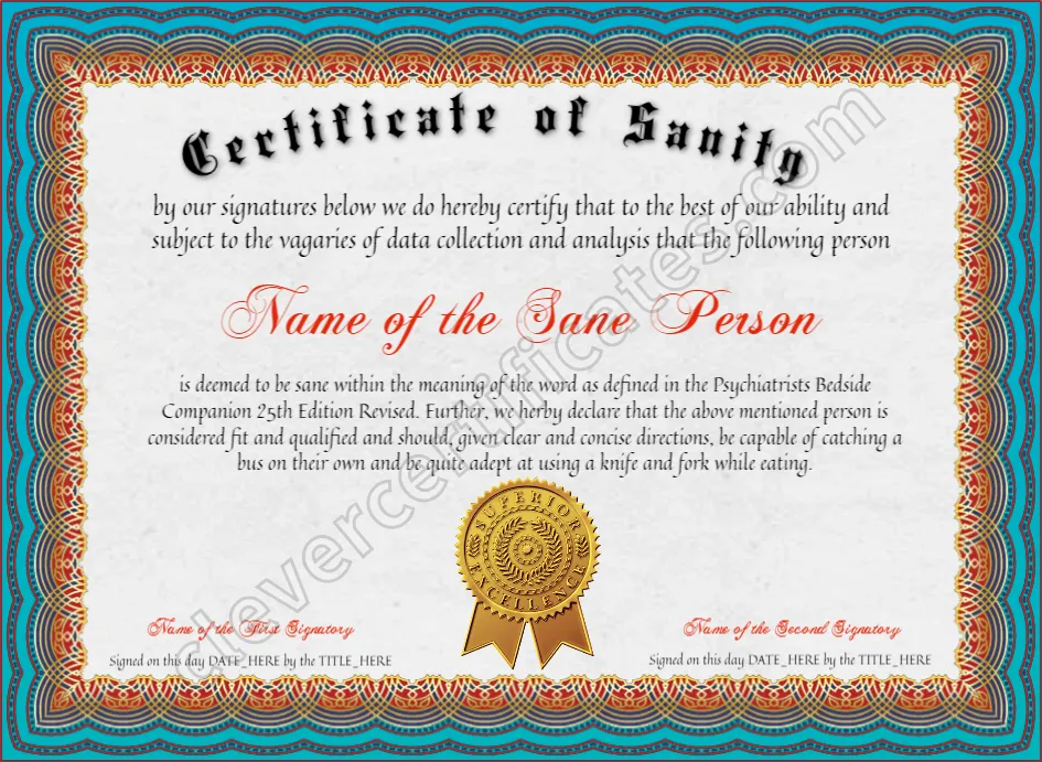 Certificate Of Sanity