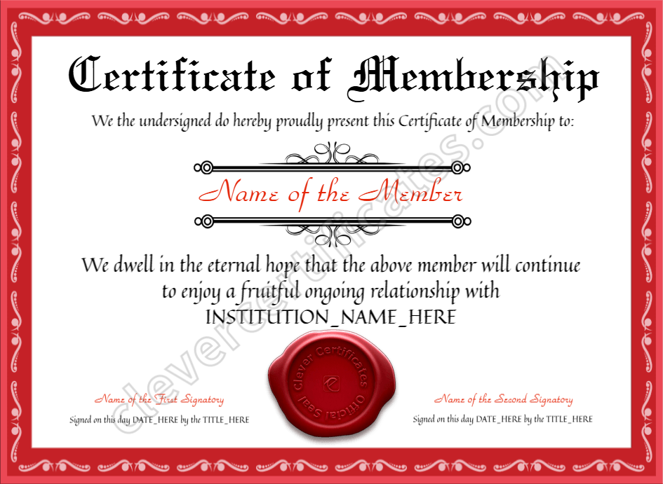 Customizable Elegant Red Certificate Of Membership