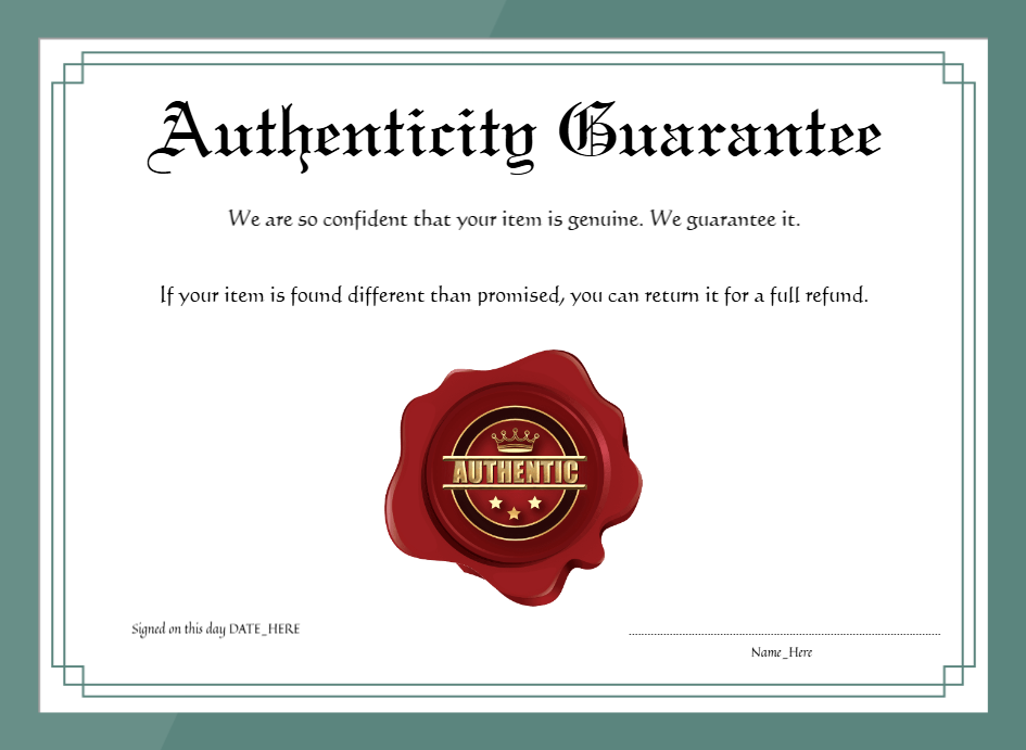 Customizeable Burgundy Authenticity Guarantee