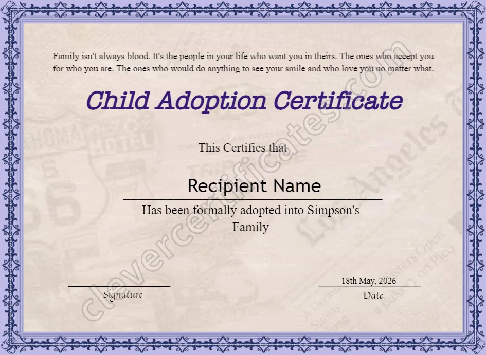 Editable Certificate Of Child Adoption