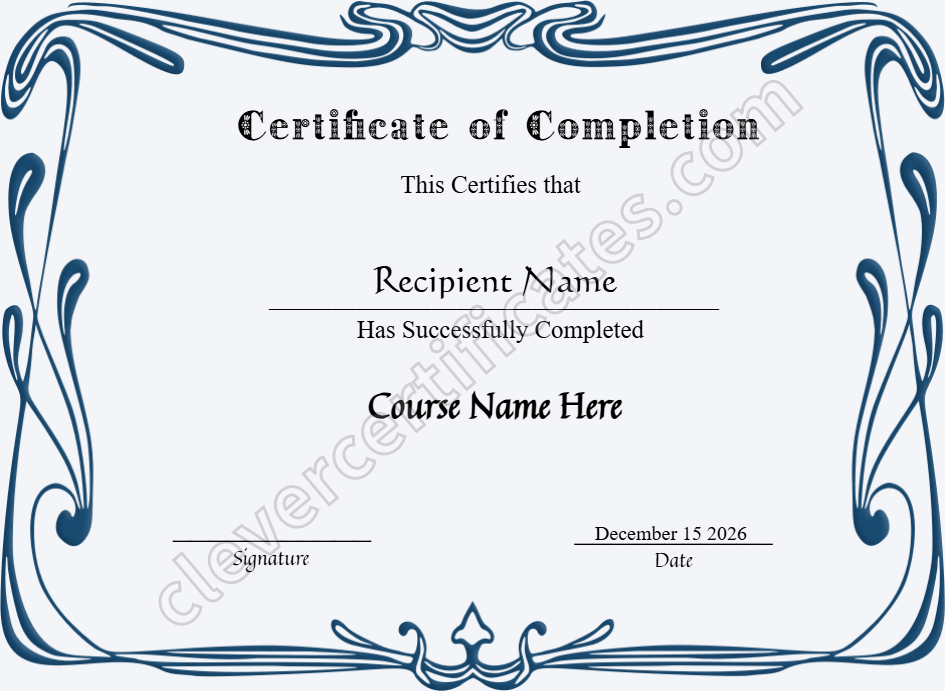 Editable Certificate Of Completion