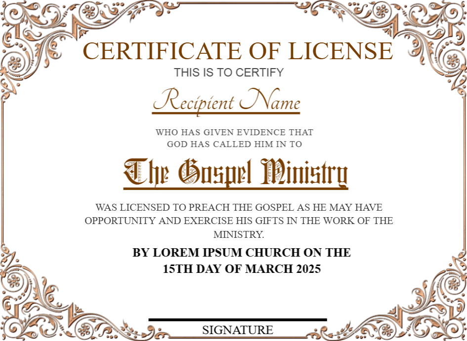 Editable Certificate of License