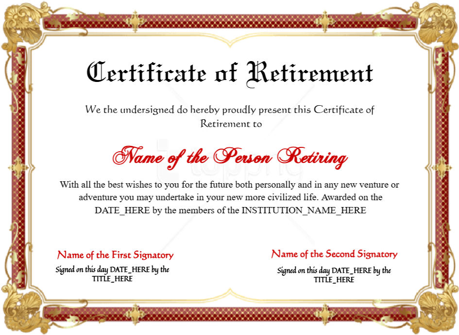 Editable Certificate Of Retirement