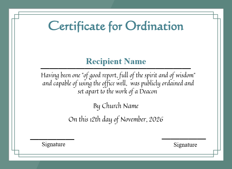Editable Deacon Ordination Certificate Template