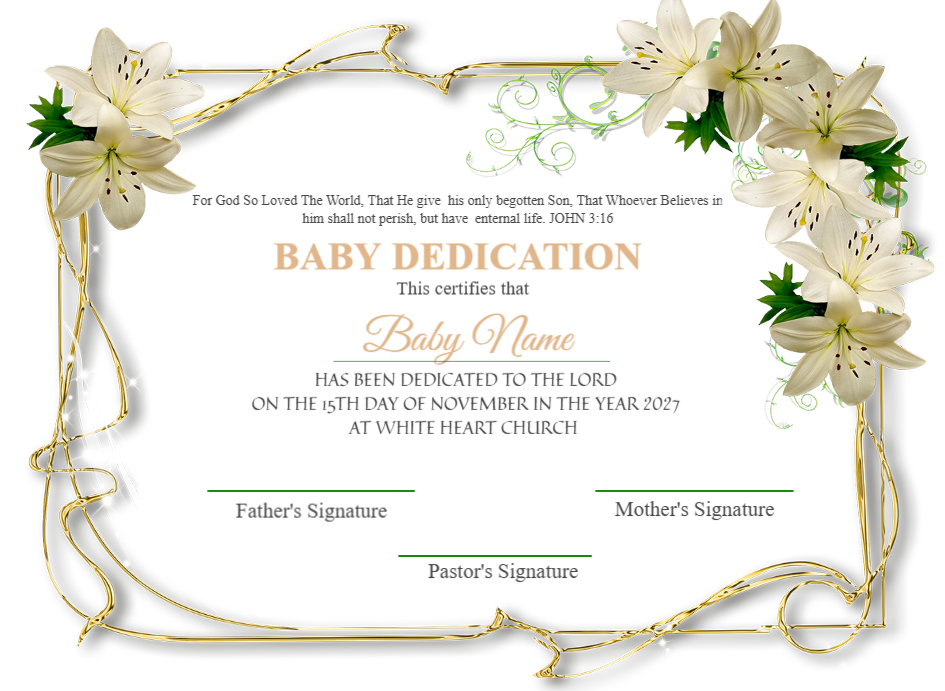 Editable Dedication Certificate Design