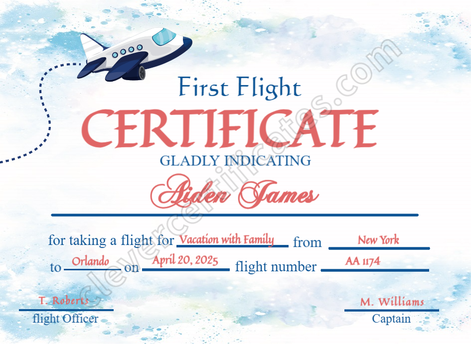 Editable First Flight Certificate