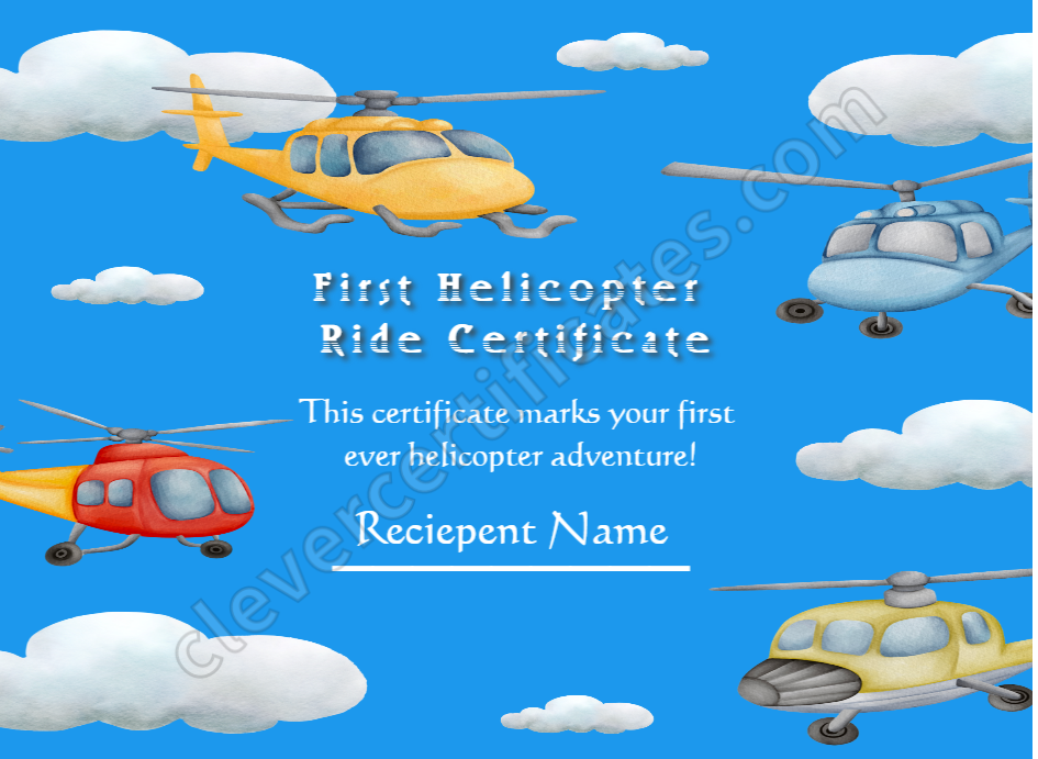 Editable First Helicopter Ride Certificate