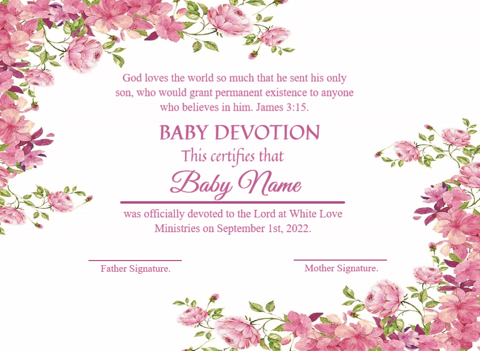 Editable Floral Baby Devotion Certificate