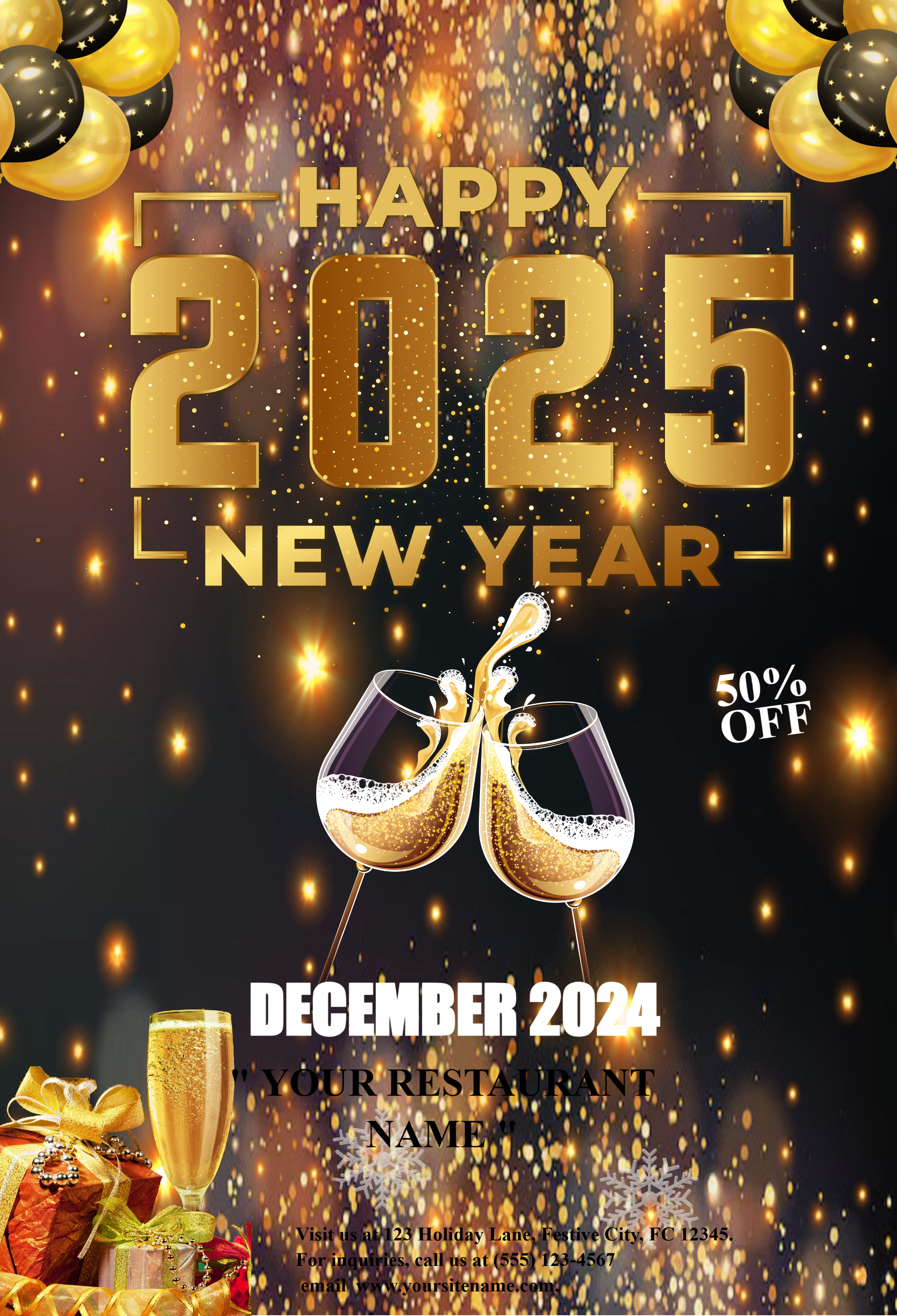 Editable New Year 2025 Restaurant Flyer
