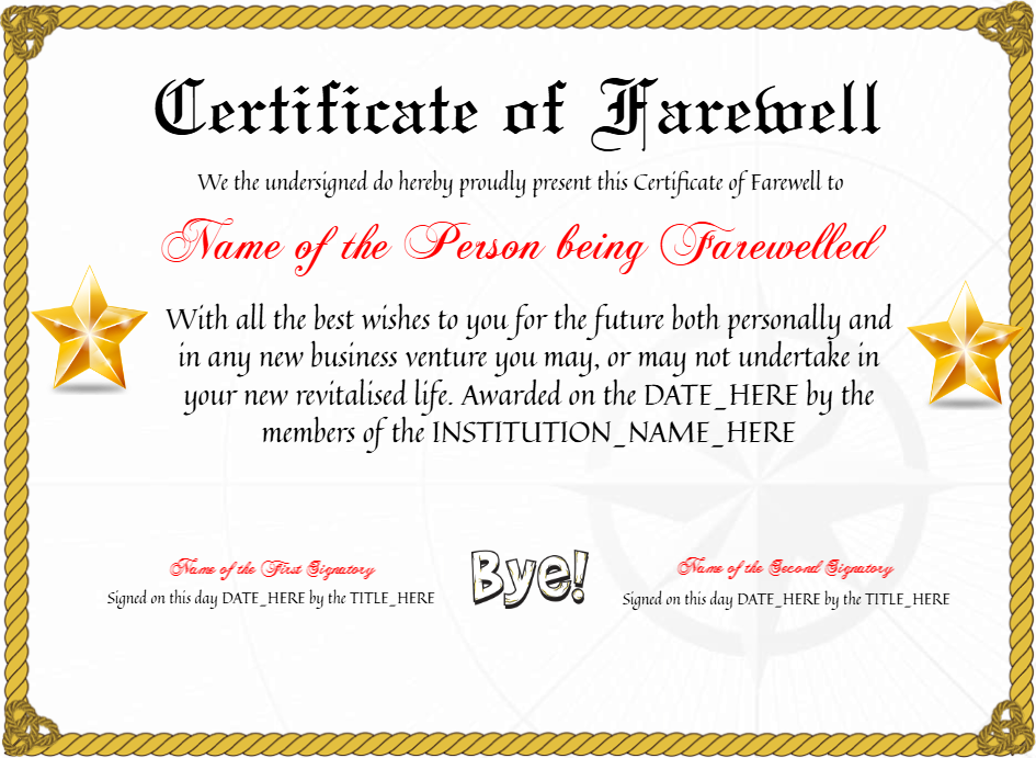 Editable Professional Certificate Of Farewell