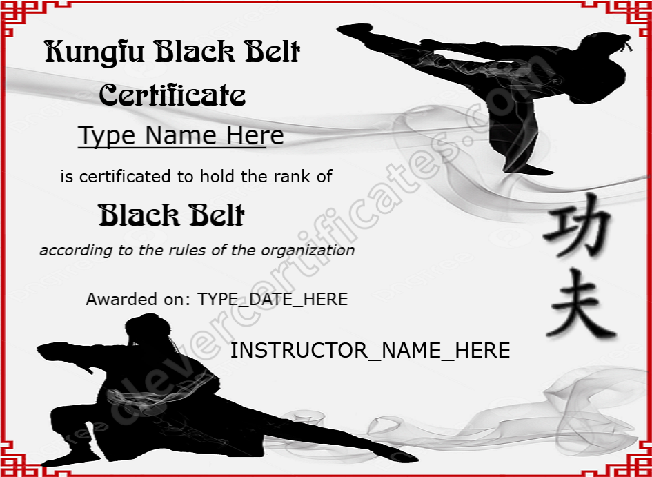 Elegant Kungfu Black Belt Certificate