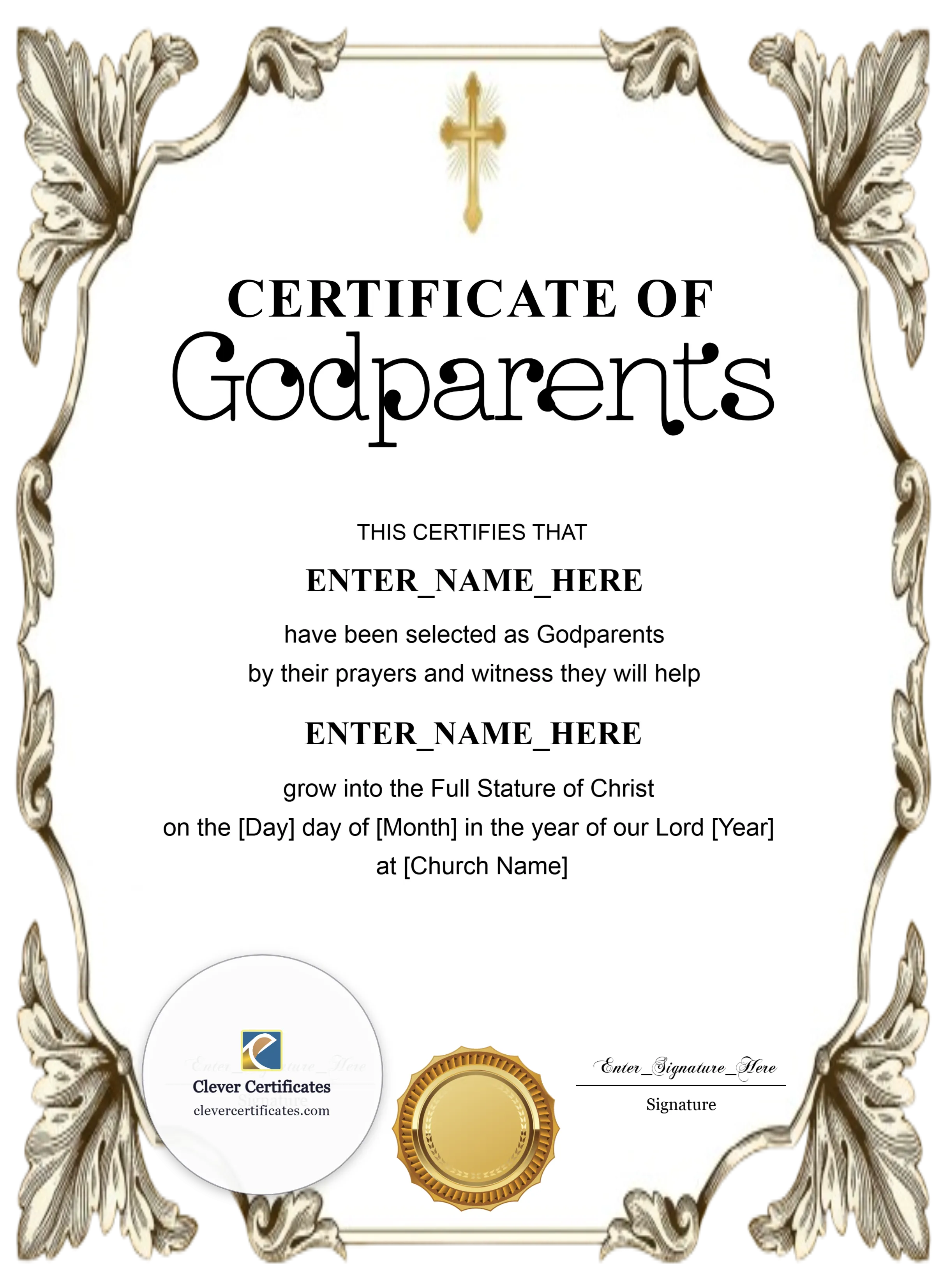 Godparents Certificate — Silver Baroque Portrait | Clever Certificates