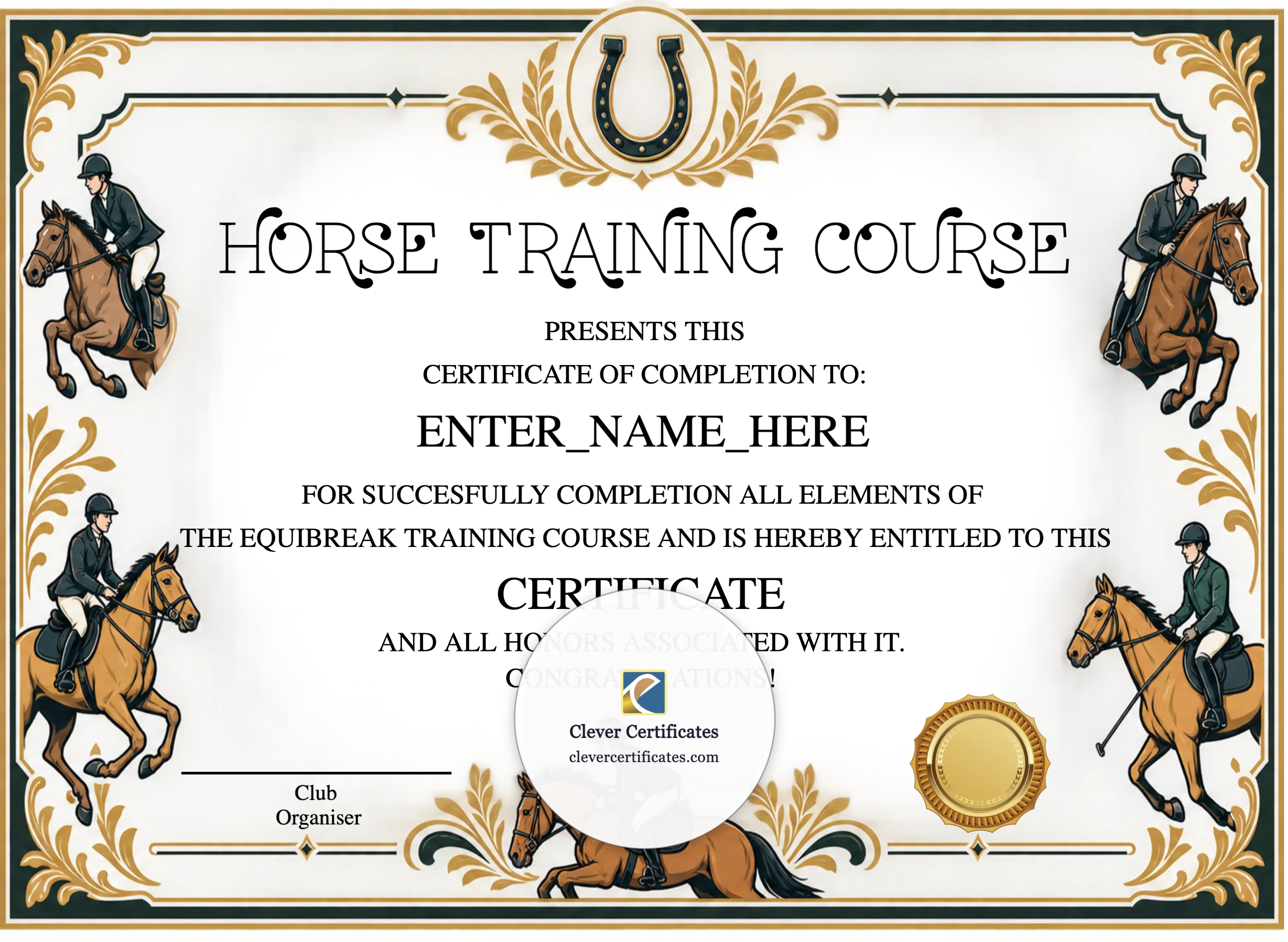 Horse Completion Certificate | Printable Template
