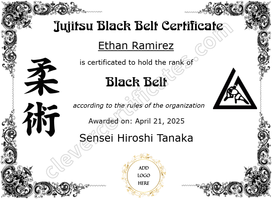 Jujitsu Black Belt Certificate