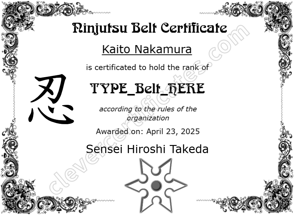 Ninjutsu Belt Certificate