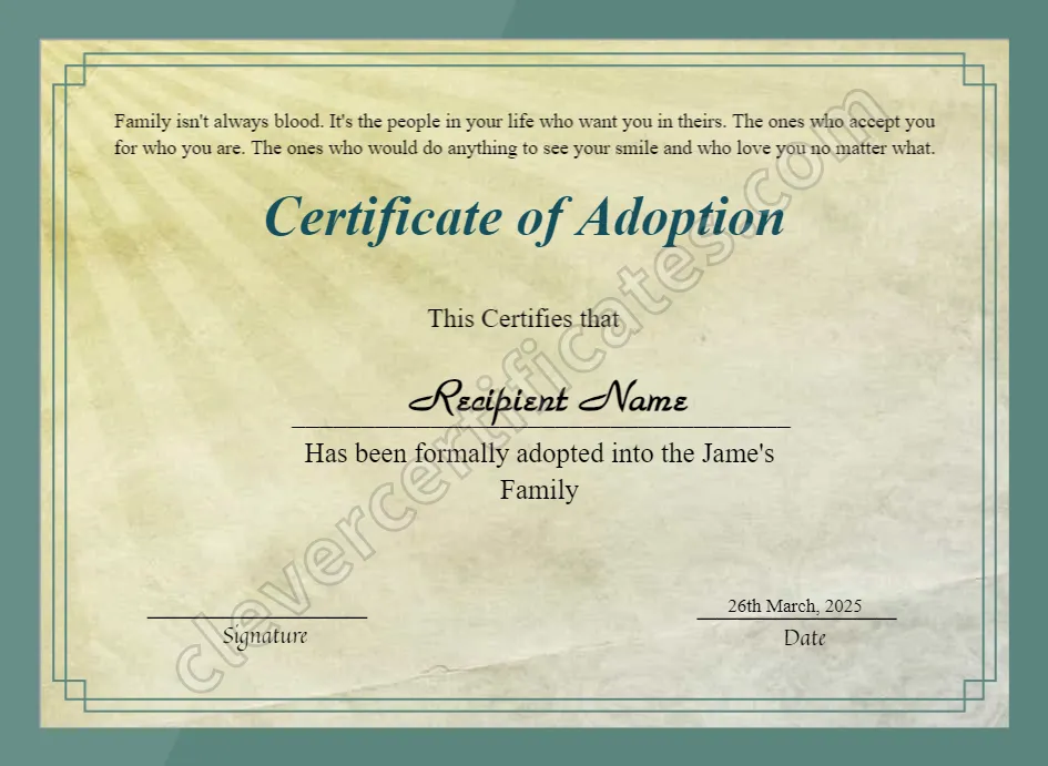 Printable Certificate Of Adoption