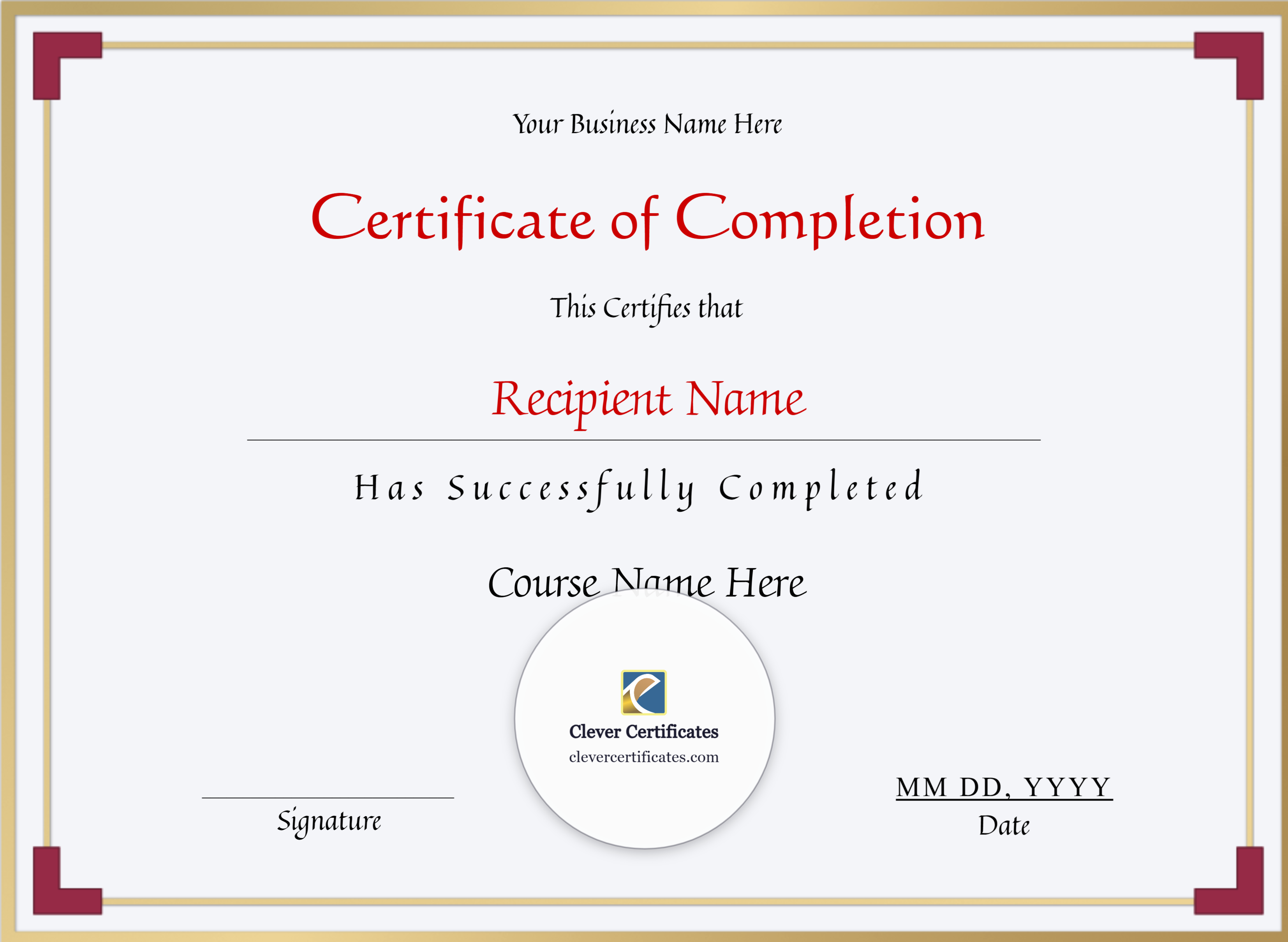 Printable Certificate Of Completion | Customizable Completion ...