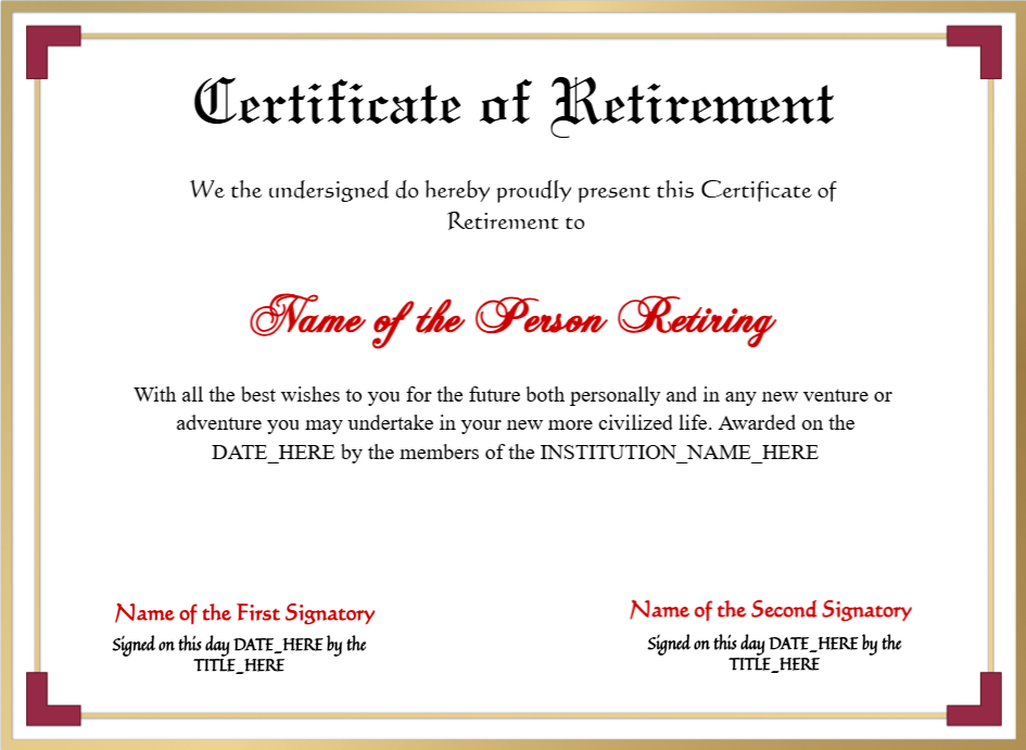Printable Certificate Of Retirement