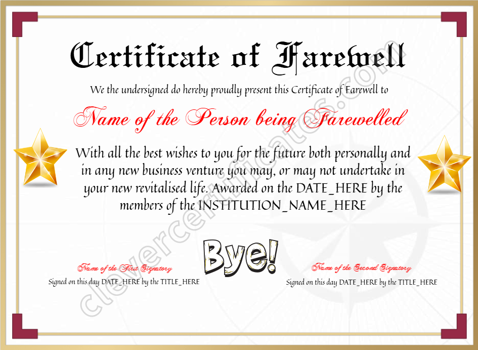 Printable Elegant Certificate Of Farewell