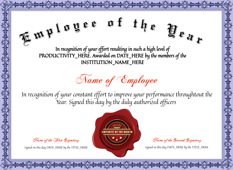 Printable Elegant Employee Of The Year