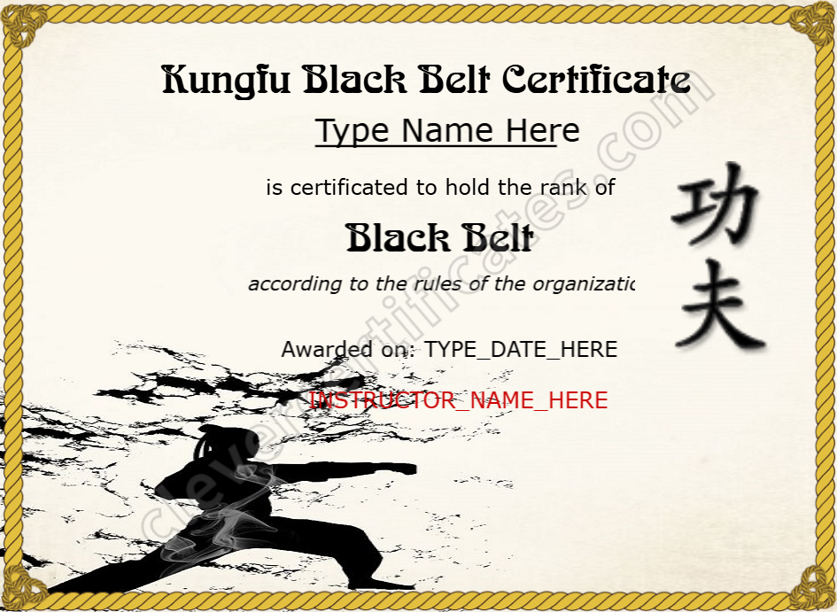 Professional Kungfu Black Belt Certificate