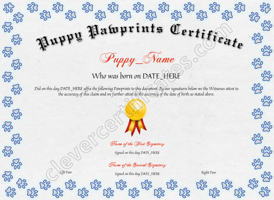 Puppy Pawprints Certificate
