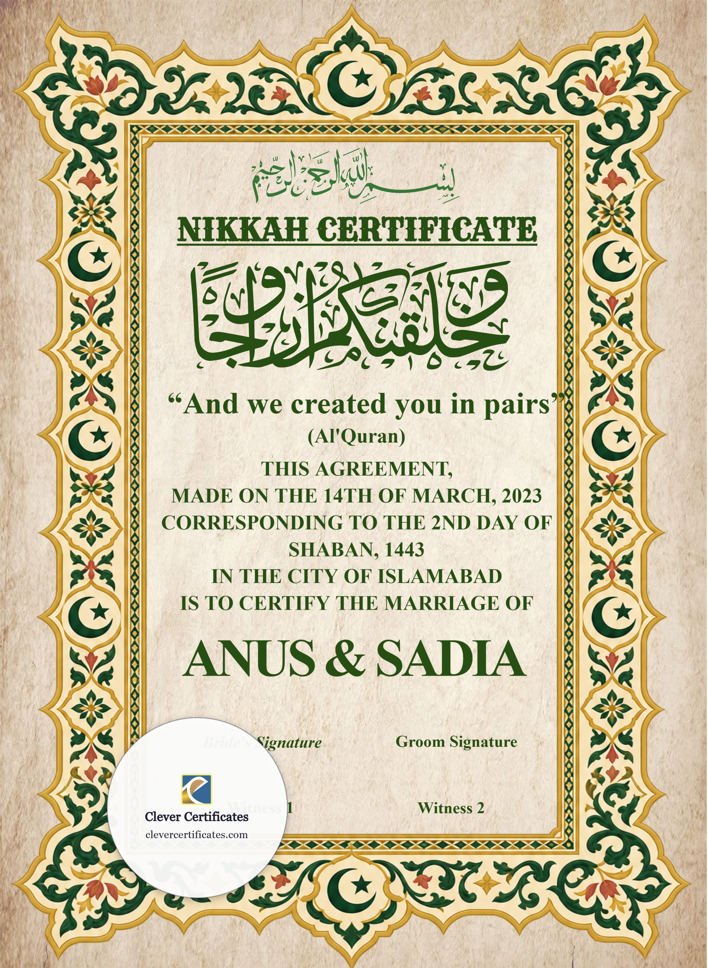 Certificate preview
