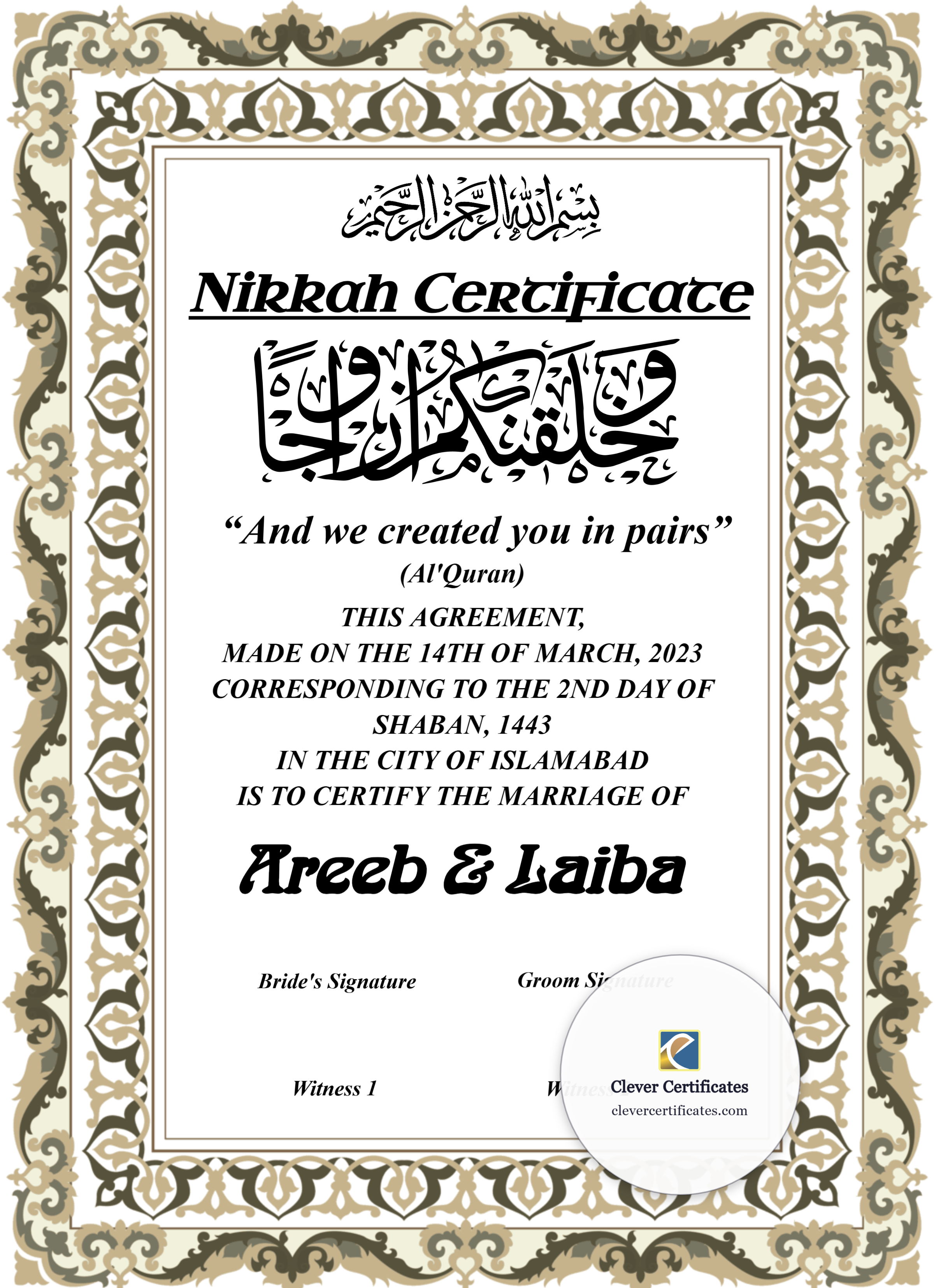 Certificate preview