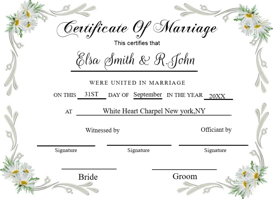 WEDDING KEEPSAKE CERTIFICATE