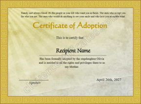 Adoption Of Stepmother To Our Family Certificate