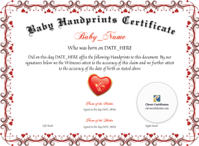Baby Handprints Certificate