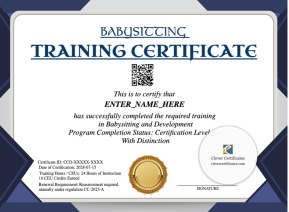 Babysitting Certification Certificate
