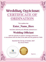 Wedding Officiant Ordination Certificate · Portrait
