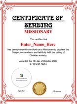 Certificate of Sending for Missionary