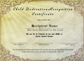 Child Dedication Recognition Certificate