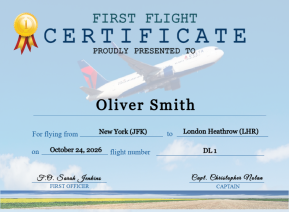 Delta Airplane First Flight Certificate