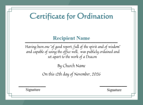 Editable Deacon Ordination Certificate Template 