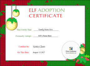 Editable Elf Adoption Christmas Certificate 