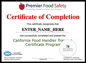 Food Handler Certificate Landscape