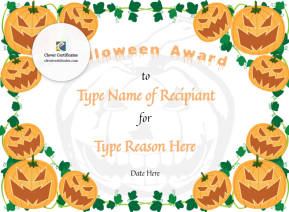 Halloween Award Certificate