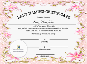 Free Indiana Baby Naming Certificate