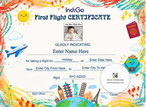 IndiGo First Flight Certificate