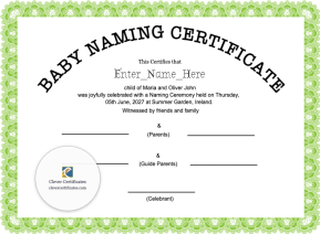 Free Irish Baby Naming Certificate