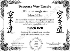 Karate Black Belt Certificate with Logo – Editable Martial Arts Award