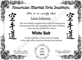 Karate White Belt Certificate with Logo – Editable Martial Arts Award