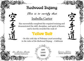 Karate Yellow Belt Certificate with Logo – Editable Martial Arts Award